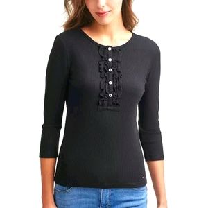NWT Tommy Hilfiger Ruffle Trim Henley Top
